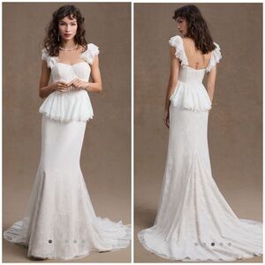 BHLDN Marguerite Peplum Corset Lace Wedding Gown Ivory White Size 6 Floral